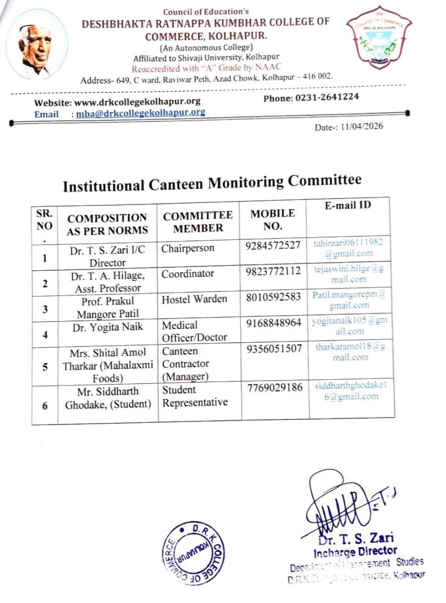 Institutional Canteen Monitoring Committee